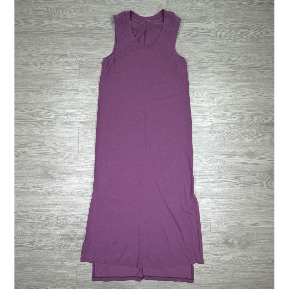 lululemon Women Maxi Dress Purple Sleeveless Side Slit Cotton Blend No Size Dot